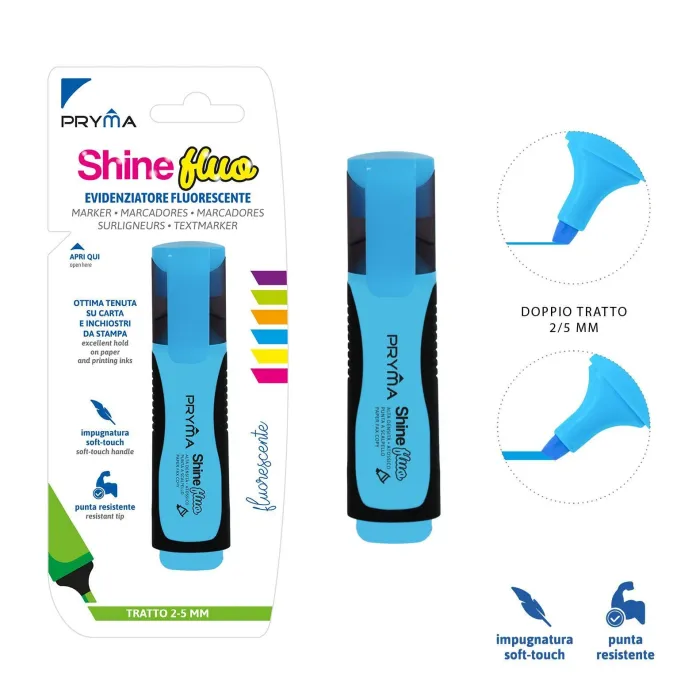 SUBRAYADOR SHINE AZUL FLUORESCENTE CABEZA PLANA 2/5MM - Pryma