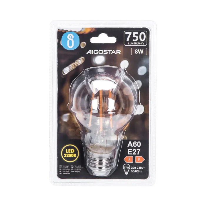 Bombilla de filamento LED A60 8W E27 - AIGOSTAR