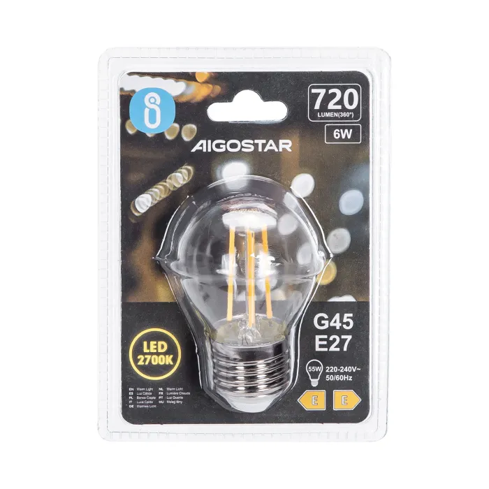 Bombilla de filamento LED G45 6W E27 - AIGOSTAR