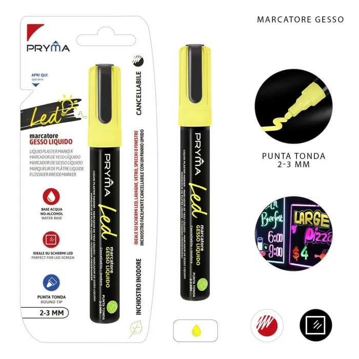 Rotulador Tiza Líquida 2-3mm Amarillo Fluorescente Vibrancia y Precisión Pryma