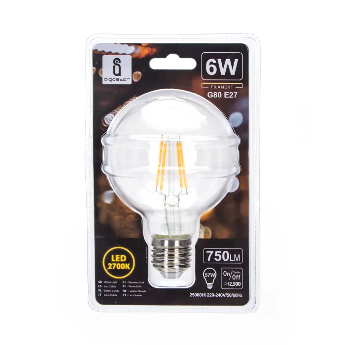 Bombilla de filamento LED G80 6W E27 - AIGOSTAR