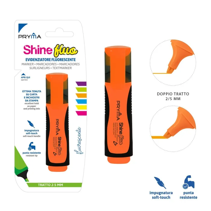 Subrayador Shine Naranja Fluorescente de Pryma Perfecto para Estudiar y Organizar Documentos.