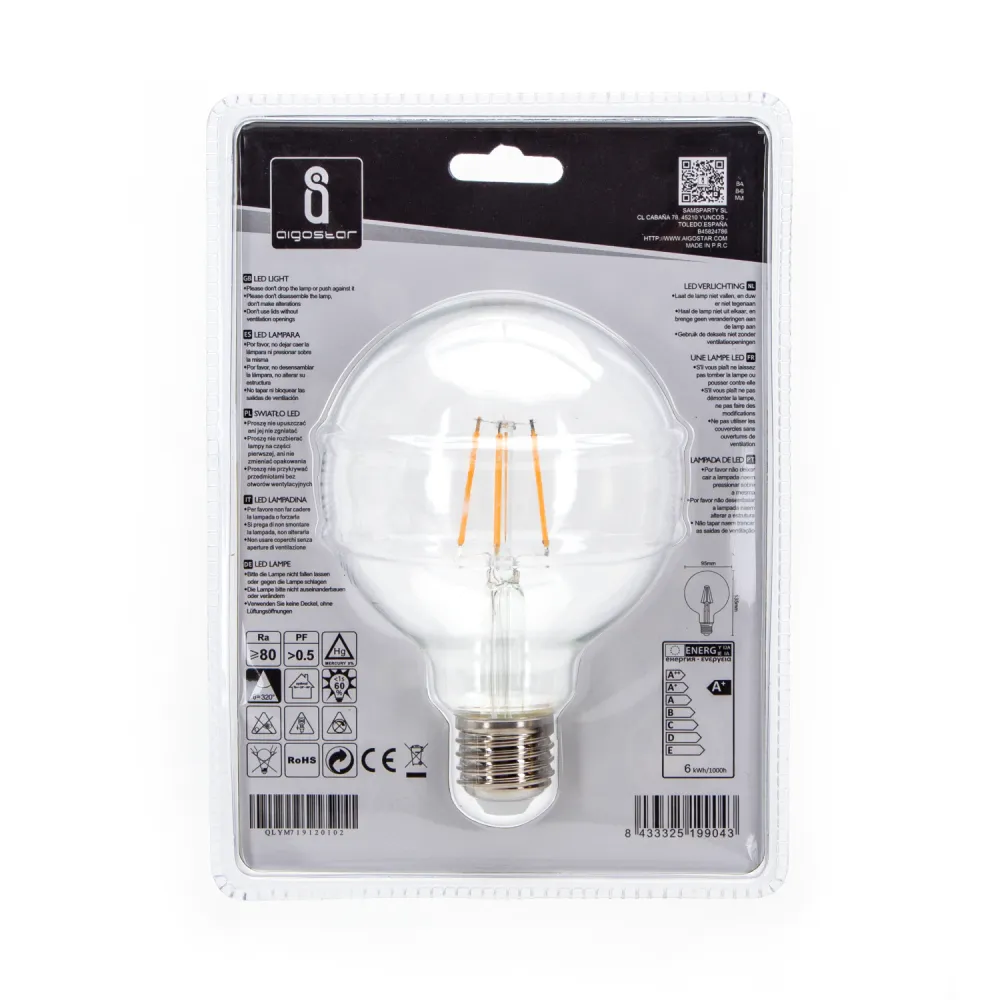Bombilla de filamento LED G95 6W E27 - AIGOSTAR